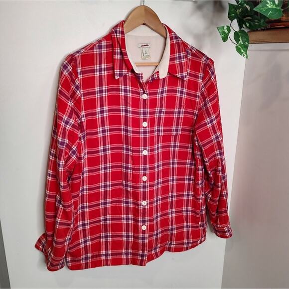 L.L. Bean Fleece Lined Flannel Shirt Jacket Shacket women's medium - Picture 1 of 8